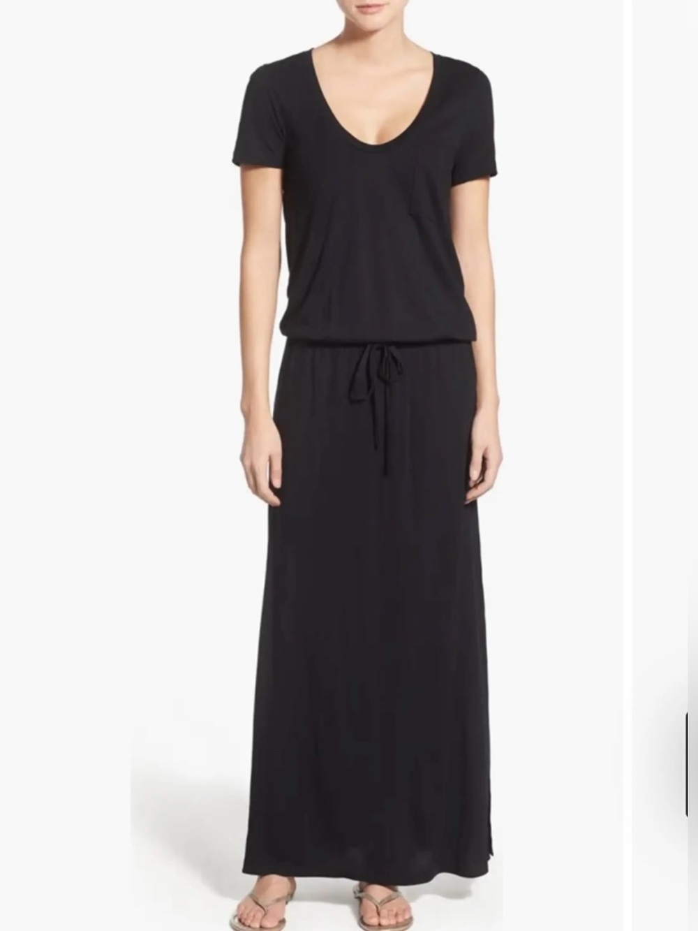 Drawstring jersey maxi dress black